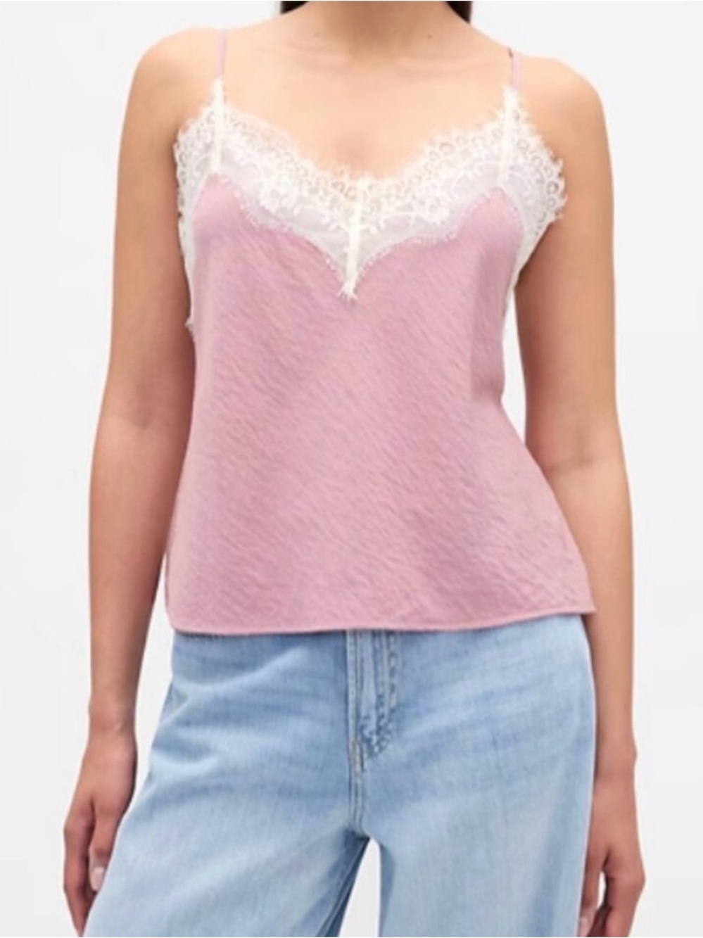 Gap dusty pink white lace camisole size M